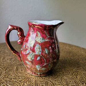 Vintage Red Gold Rose Porcelain Milk Jug 4*2 In Designed For Toyo Trading Co.